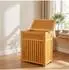 Relaxdays Wäschekorb mit Deckel, Lamellen-Design, Bambus & MDF, 80L, 62,5x50,5x28cm