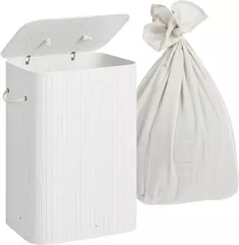Relaxdays Wäschekorb mit Deckel, Bambus, faltbar, 80L (10052194)
