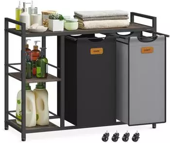 Songmics LEDREM Wäschesortierer 2 Kammern, 100L, mit Ablagen (LEDREM)