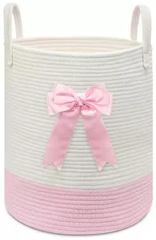 LuxusKollektion Geflochtener W&auml;schekorb mit Schleife, rosa, 51L