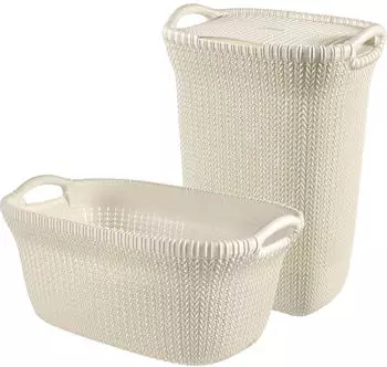 Curver Knit Wäschesammler-Set Creme 1x57L + 1x40L (240685)