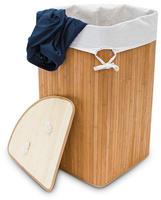 Relaxdays Eckw&auml;schekorb Bambus, faltbare W&auml;schebox 60 l, platzsparend, W&auml;schesack