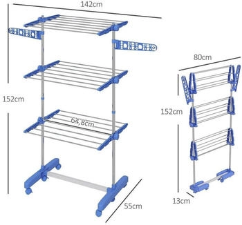 HomCom Blau, Kunststoff, 55x152x142 cm, Garderobe, Garderobenständer (800000741347) – Maximale Flexibilität durch durchdachtes Design
