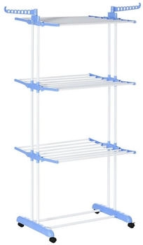 HomCom W&auml;schetrockner Turmw&auml;schest&auml;nder 73 x 64 x 177cm ausziehbar mit Rollen 4 Ebenen f&uuml;r Innen und Au&szlig;en Stahl Blau (850-208V00BU)