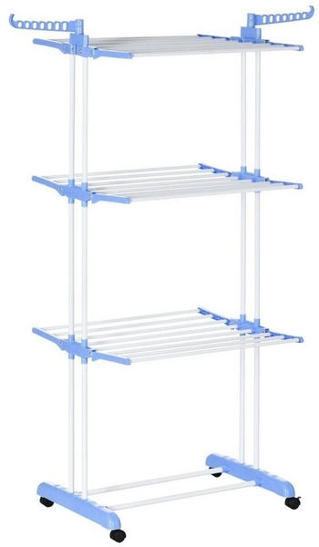 HomCom Wäschetrockner Turmwäscheständer 73 x 64 x 177cm ausziehbar mit Rollen 4 Ebenen für Innen und Außen Stahl Blau (850-208V00BU)