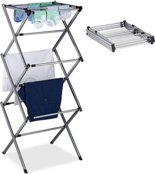 Relaxdays klappbar, 11 Stangen auf 6 Ebenen, HBT: 105x73x37 cm, ausziehbarer Wäscheturm, Metall, Silber (10050241)