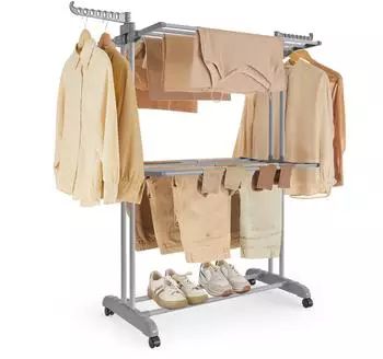 Songmics Standtrockner 4 Ebenen, klappbare Flügel, mit Rollen, Grau, 148 cm (LLRDE702G01)