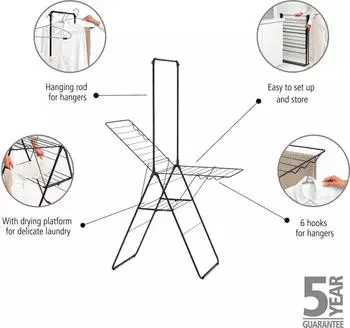Brabantia 20m Hang On Clothes Airer with Rod - Black