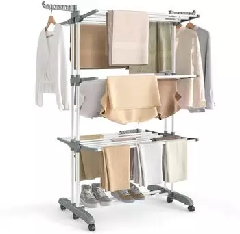 Songmics W&auml;schest&auml;nder 4 Ebenen klappbare Fl&uuml;gel mit Rollen 63,5x125,5x173cm (LLR703WZ02)