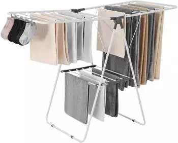 VEVOR W&auml;schest&auml;nder Klappbar 2-stufig, 21 Stangen, H&ouml;henverstellbar, Metall, Wei&szlig; (RH-6017)