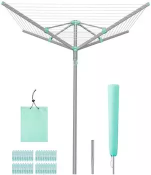 Songmics Wäschespinne drehbar klappbar mit Schutzhülle, 50m, silber (LLR307EZ01)