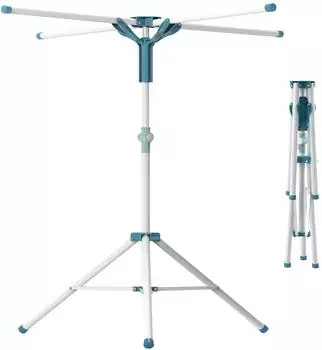 Relaxdays W&auml;schest&auml;nder f&uuml;r Kleiderb&uuml;gel, klappbar, h&ouml;henverstellbar 80-200cm, wei&szlig;/blau