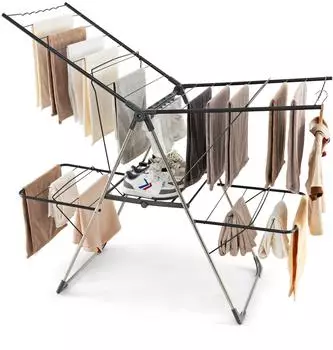 Costway Fl&uuml;gelw&auml;schetrockner klappbar, 2 Ebenen, Schuhablage, silber (VL32464)