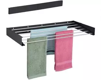 Relaxdays Wäscheständer Wandmontage, klappbar, Stahl, schwarz, 100x50cm (10051195_147)