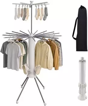 Relaxdays W&auml;schespinne klappbar mit Tasche, 180x112cm, wei&szlig;/grau