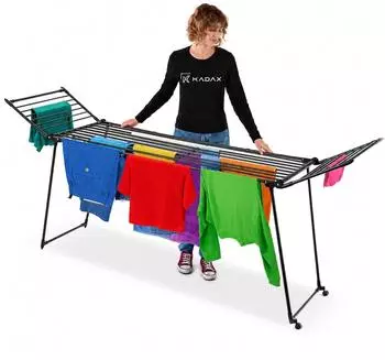 Kadax Wäscheständer ausziehbar, 20m Trockenfläche, 2 Kleiderbügel, schwarz (247x60x88cm)