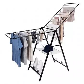 Relaxdays Wäscheständer klappbar, 2 Flügel, Metall, 104,5x171x58cm, schwarz