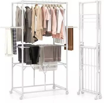 Costway Klappbarer Turmw&auml;schest&auml;nder auf Rollen, Aluminium, wei&szlig; (VL32313IT)