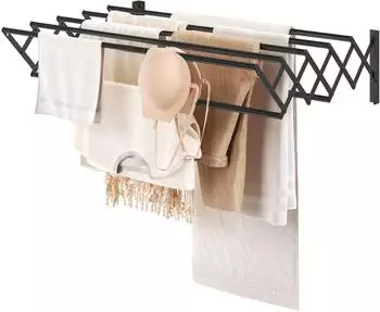 Wenko Wäscheständer Wandmontage ausziehbar, 7 Stangen, schwarz (42-80x59x19cm)