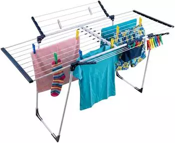 Relaxdays Wäscheständer, klappbar, ausziehbar, Metall, weiß/blau