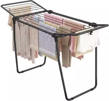 Songmics Flügelwäscheständer klappbar mit Sockenhalter, Metall, schwarz, 158x53x93cm