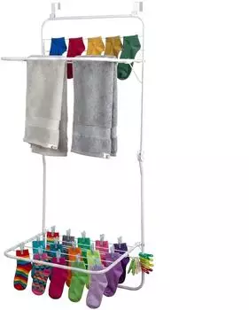 Relaxdays Hängewäschetrockner Tür 4,9m Trockenlänge, 2 Flügel, Stahl, weiß