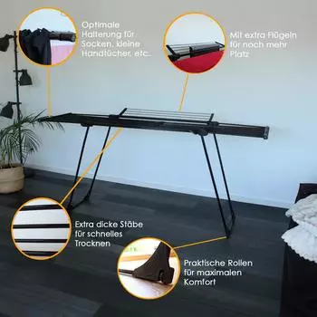 Yoursol Florenz Ultra Wäscheständer ausziehbar, schwarz, 28m (YOURSOL_11017)