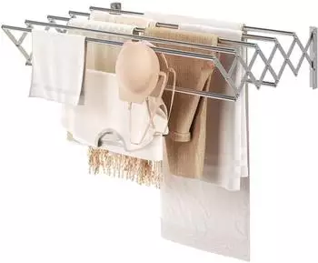 LuxusKollektion Wandwäscheständer ausziehbar 7 Stangen, silber (42-80x59x19cm)