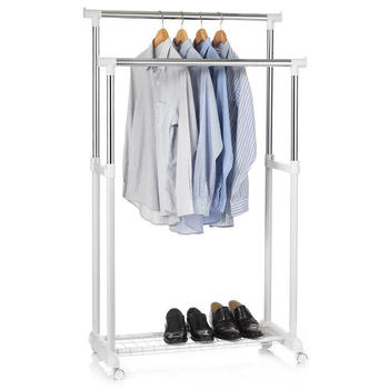 Idimex Garderobenwagen GROSSO mit Schuhablage, 2 Kleiderstangen, höhenverstellbar, Metallrohr verchromt, in weiß