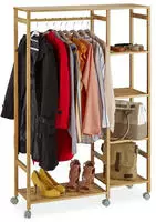 Relaxdays Rollgarderobe Bambus, mobiler Kleiderst&auml;nder, 6 Ablagen, offen,