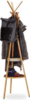 Relaxdays Garderobe mit Ablage, dreiarmiger Bambus Kleiderst&auml;nder mit 6 Haken, 171x50x50cm, natur
