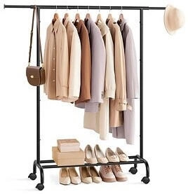 Songmics Rollgarderobe schwarz Metall 83,0 - 120,0 x 156,0 cm St.