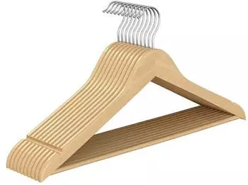 Songmics Kleiderbügel Holz 10er Set 360° drehbarer Haken, Birkenholz (CRW035KZ01)