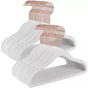 Songmics Kinderkleiderb&uuml;gel Samt rutschfest, 360&deg; Haken Ros&eacute;gold, wolkenwei&szlig; (VBAC-A67)
