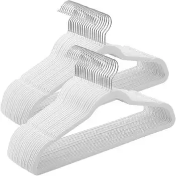 Songmics Samt Kleiderbügel 50er Set, 41,5cm, 360° drehbarer Haken, Weiß-Silber (CRF026W04)