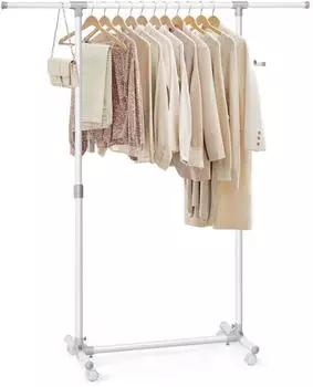 Songmics Kleiderständer auf Rollen, höhenverstellbar 97-165cm, ausziehbar, weiß (LLR001W01)