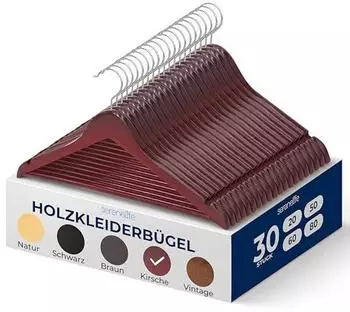 SereneLife Holz-Kleiderbügel 30er-Set, 360° Haken, platzsparend (SLHWDCHRY30)