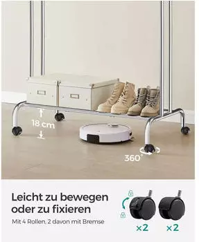 Songmics Kleiderst&auml;nder Doppelstange mit Rollen, Stahl, 100kg, 103,5cm (HSR107E01)
