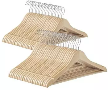 Songmics Kleiderbügel Holz 48er Set, Hosensteg, 360° drehbarer Haken (CRW010N48)