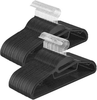 Songmics Kleiderb&uuml;gel Kunststoff 50er-Set, U-f&ouml;rmige &Ouml;ffnung, 360&deg; drehbarer Haken, Schwarz (CRP041B05)