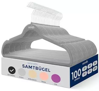 SereneLife Samtb&uuml;gel rutschfest 360&deg; drehbarer Haken Grau, 100er-Set (SLHVELGRY100)