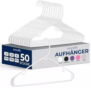 SereneLife Kleiderbügel Kunststoff Weiß 50er-Pack (SLHPL55)