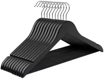 Songmics Kleiderb&uuml;gel Massivholz, Schulterkerben, 10er Set, Schwarz (CRW02B10)