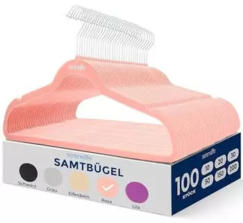 SereneLife Kleiderbügel Samt rutschfest, 360° drehbarer Haken, 100er-Pack (SLHVELPIK100)