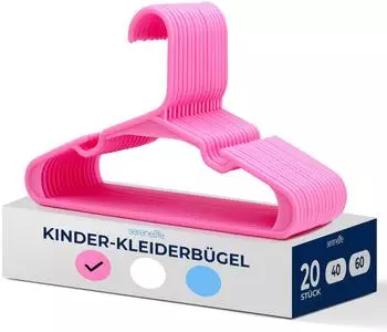 SereneLife Kinder- & Babykleiderbügel Kunststoff rutschfest 28.5cm Rosa, 20er-Set (SLKHPK20)