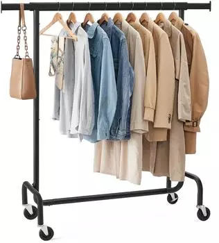 Songmics Kleiderst&auml;nder auf Rollen, ausziehbare Kleiderstange, 130kg, Metall, Mattschwarz (HSR011B01)