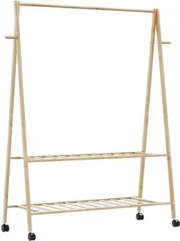 vidaXL Kleiderst&auml;nder mit Ablagen und Rollen, Bambus, 132x45,5x155,5cm (4008911)