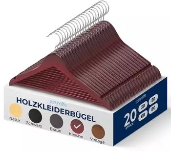 SereneLife Holz-Kleiderbügel 20er-Set, 360° drehbarer Haken, platzsparend (SLHWDCHRY20)