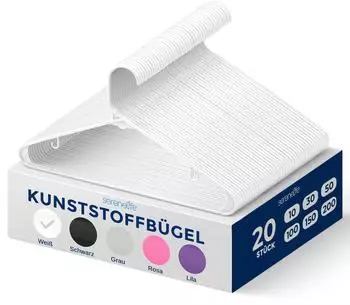 SereneLife Kleiderbügel Kunststoff rutschfest 360° Drehbarer Haken Ultra-Dünn Weiß 20er Set (SLHPL20)