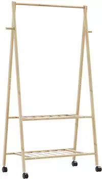 vidaXL Kleiderst&auml;nder mit Ablagen und Rollen, Bambus, 96x45,5x155,5cm (876595)